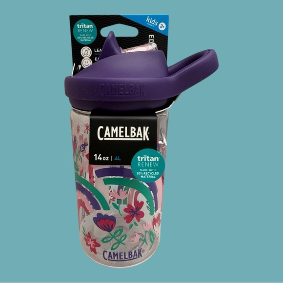 CamelBak Eddy+ Kids Water Bottle 14oz - Tritan Renew, Bite Valve Straw, Leak-Proof (Rainbow Sky)